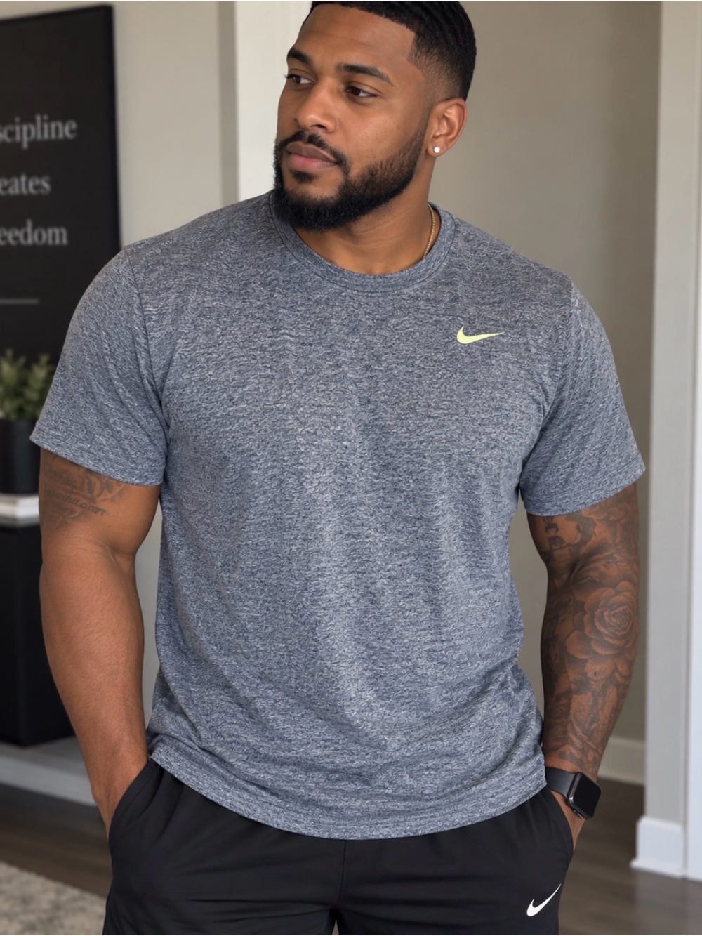 Nike Heather Blue Short-Sleeve Dri-FIT Tee with Lime Swoosh